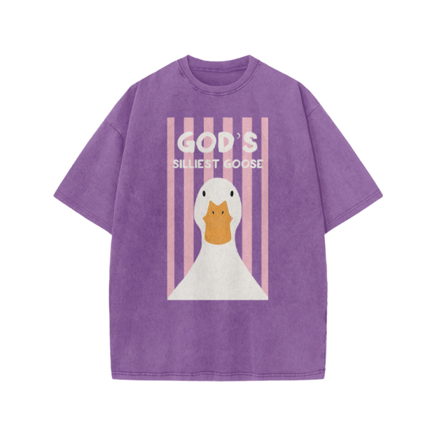 GOD'S SILLIEST GOOSE Print Acid Washed T-shirt - Purple - US20-22(3XL) - image 6