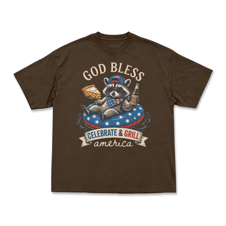 Casual Patriotic Raccoon Graphic T-Shirt - Coffee - US16-18(2XL) - image 9
