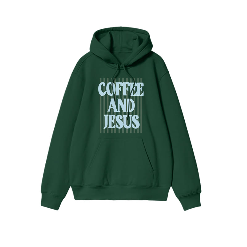 Unisex 100% Cotton Coffee And Jesus Print Hoodie - Dark Green - US16-18(2XL) - image 4