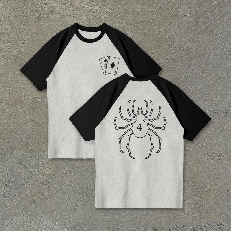 Unisex 100% Cotton No. 4 Spider Print Raglan Sleeve T-shirt