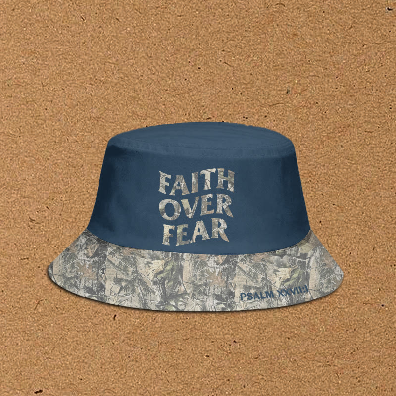 Faith Over Fear Dead Leaves Camouflage Patchwork Print Bucket Hat - Blue - XL(62cm) - image 4