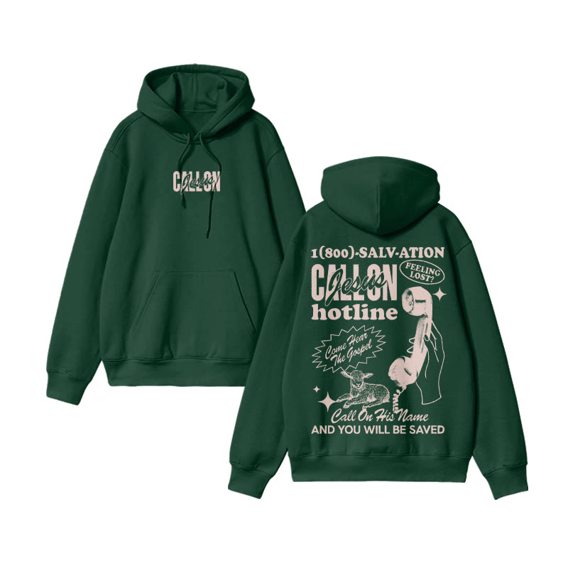Unisex 100% Cotton Call On Jesus Design Print Hoodie - Green - US16-18(2XL) - image 8