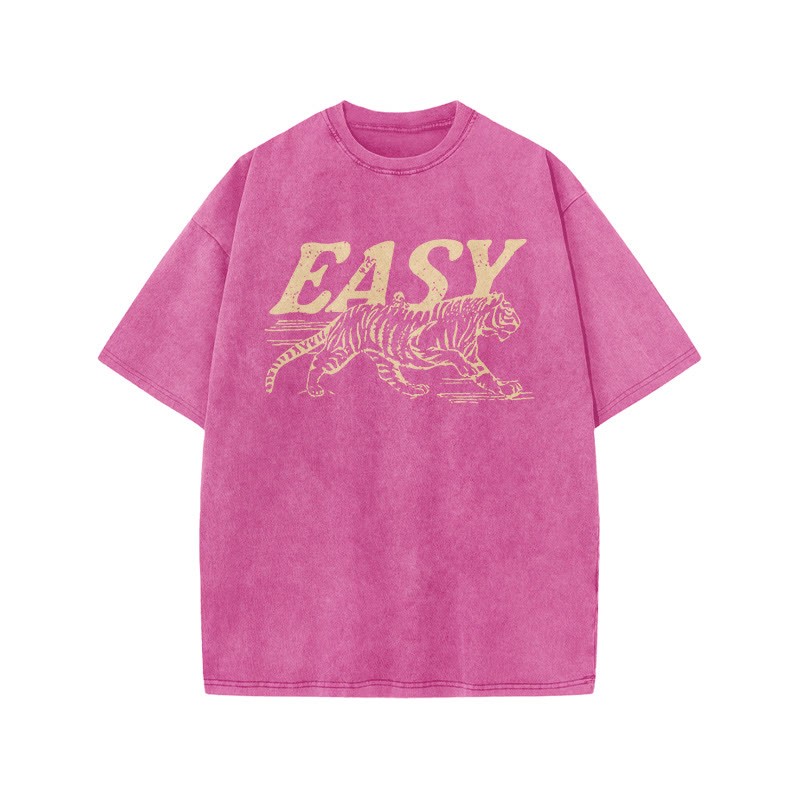 Unisex 100% Cotton Easy Tiger Print Acid Washed T-shirt