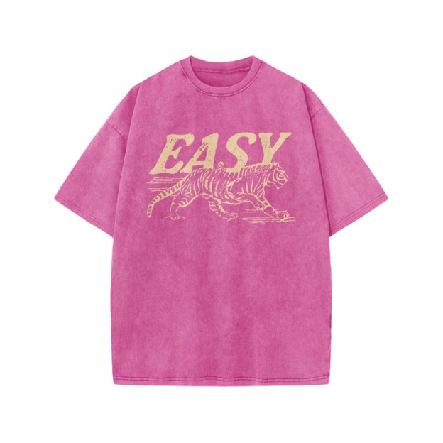 Unisex 100% Cotton Easy Tiger Print Acid Washed T-shirt