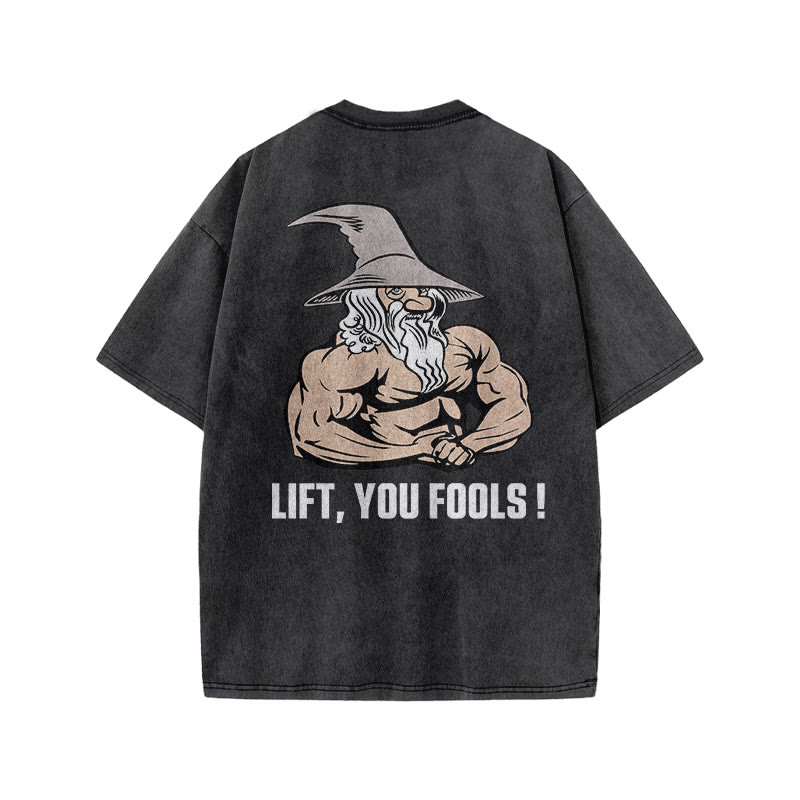 100% Cotton Lift, You Fools! Gym Print Acid Washed T-shirt - image 3