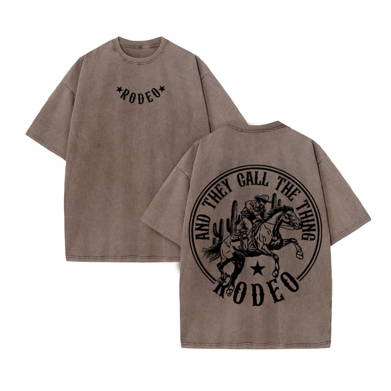 Unisex 100% Cotton RODEO Western Style Print Acid Washed T-shirt