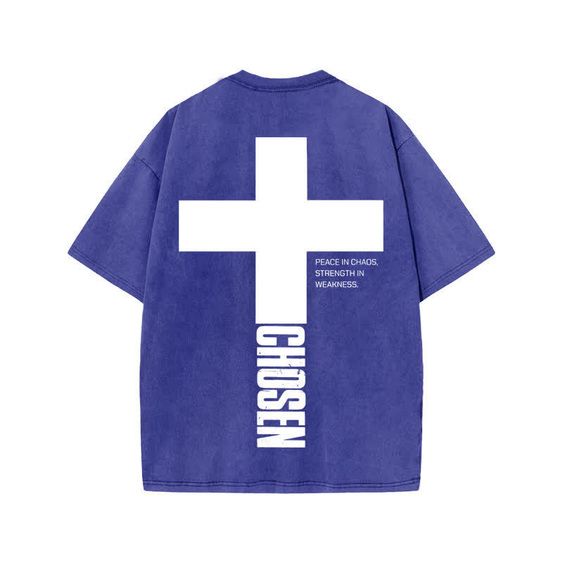 Unisex 100% Cotton Jesus Chosen Print Acid Washed T-shirt - Blue - US20-22(3XL) - image 8