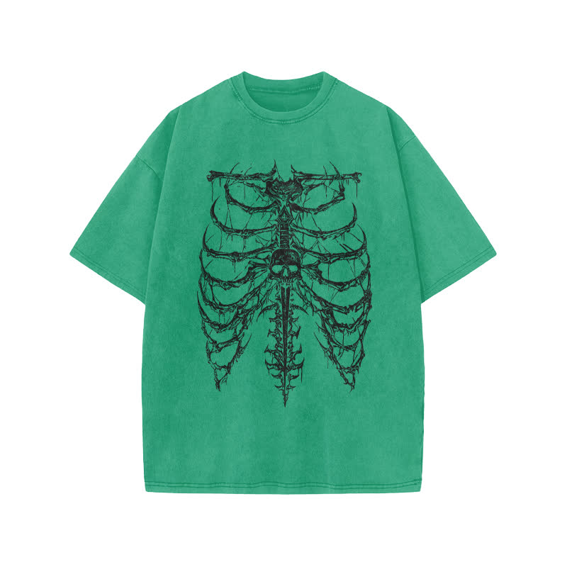 Unisex Exoskeleton Illustration Design Print Acid Washed T-shirt - Green - US20-22(3XL) - image 6