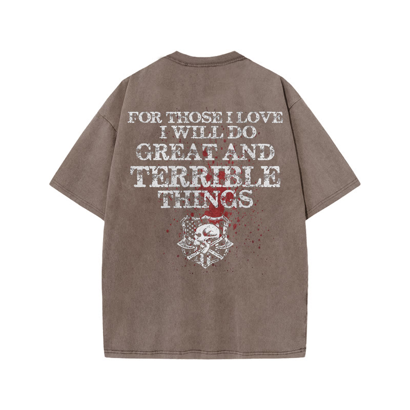 100% Cotton I Will Do Great Gym Print Acid Washed T-shirt - Coffee - US20-22(3XL) - image 5