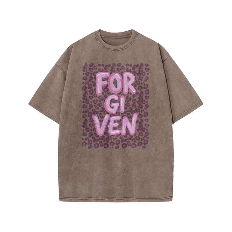 Forgiven Leopard Print Acid Washed T-shirt - Coffee - US20-22(3XL) - image 5