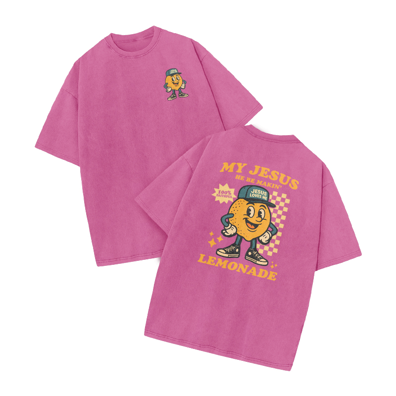 My Jesus He Be Makin' Lemonade Print Acid Washed T-shirt - Pink - US20-22(3XL) - image 6