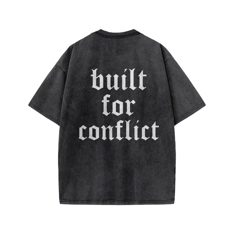 100% Cotton Built For Conflict Gym Print Acid Washed T-shirt - image 3