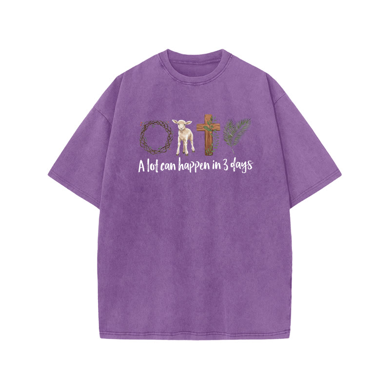 A Lot Can Happen In 3 Days Print Acid Washed T-shirt - Purple - US20-22(3XL) - image 7
