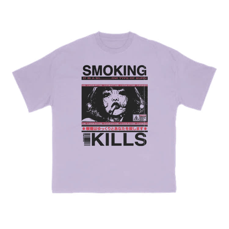 Smoking Kills Retro Manga Style Graphic Print T-Shirt - image 6