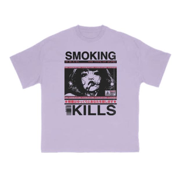 Smoking Kills Retro Manga Style Graphic Print T-Shirt - Purple - US16-18(2XL) - image 6
