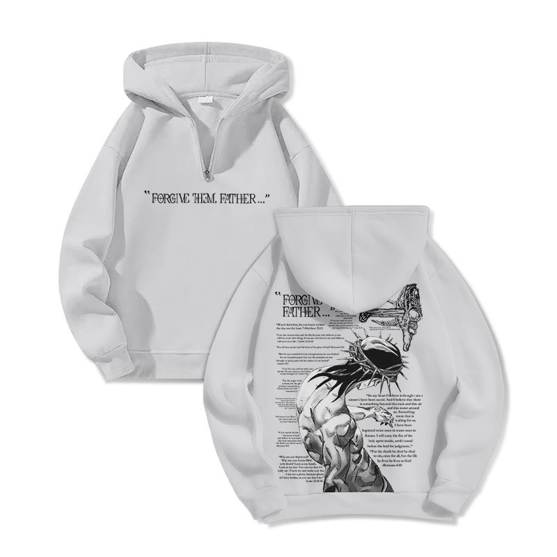 Forgive Them,Father Bible Verses Print Half Zip Hoodie - Light Gray - US32-34(5XL) - image 5