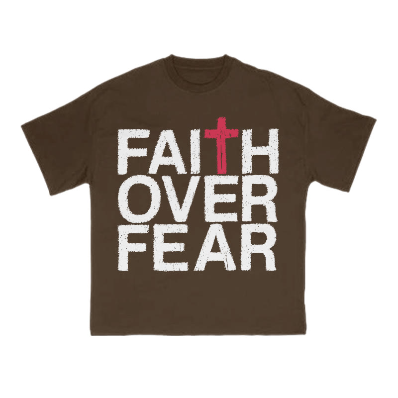 Faith Over Fear Color-block Cross Print T-shirt - Coffee - US16-18(2XL) - image 6