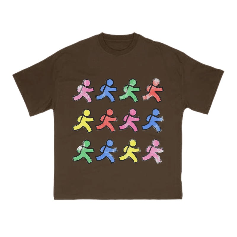 Fun Colorful Paper People Print T-shirt - Coffee - US16-18(2XL) - image 6