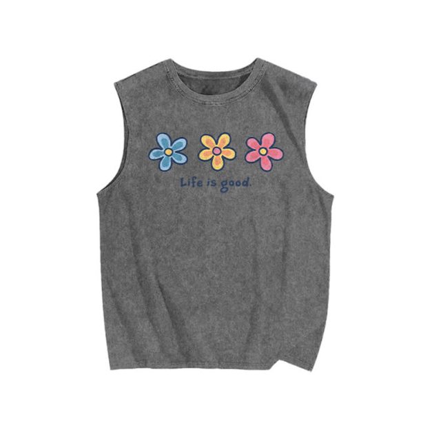  Sunny Bloom Life Is Good Print Washed Tank Top - Grey - US20-22(3XL) - image 4