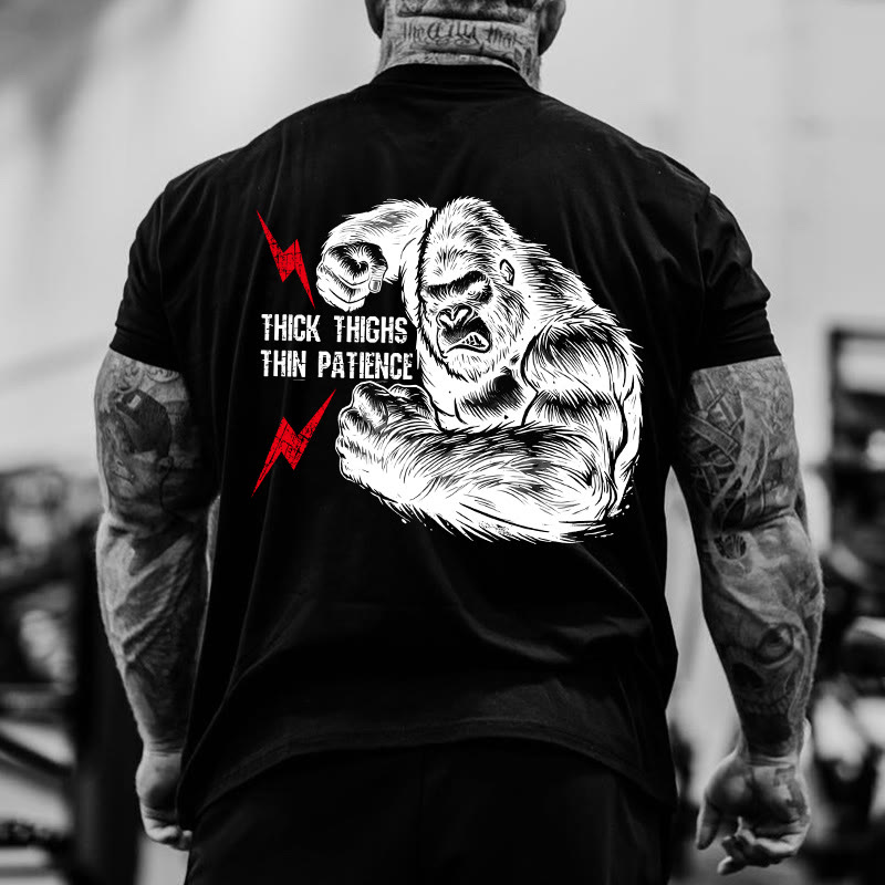 Gym 100% Cotton Thick Thighs Thin Patience Print T-shirt - Black - US16-18(2XL) - image 3