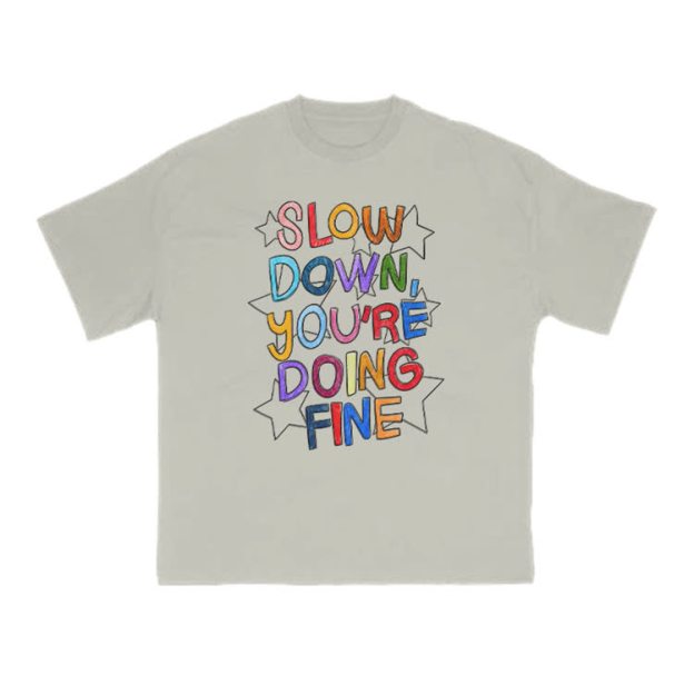 Slow Down, You're Doing Fine Print T-shirt - Warm Grey - US16-18(2XL) - image 4