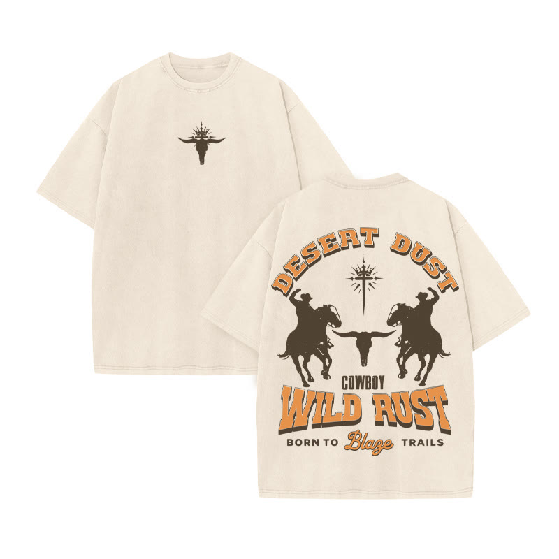 Unisex 100% Cotton DESERT DUST Western Style Print Acid Washed T-shirt