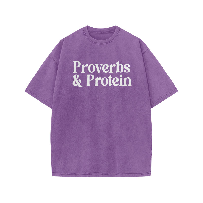 Proverbs & Protein Print Acid Washed T-shirt - Purple - US20-22(3XL) - image 7
