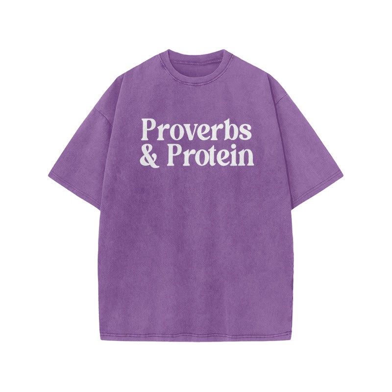 Proverbs & Protein Print Acid Washed T-shirt - Purple - US20-22(3XL) - image 7