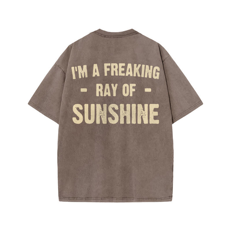 Gym 100% Cotton SUNSHINE Print Acid Washed T-shirt - Coffee - US20-22(3XL) - image 5