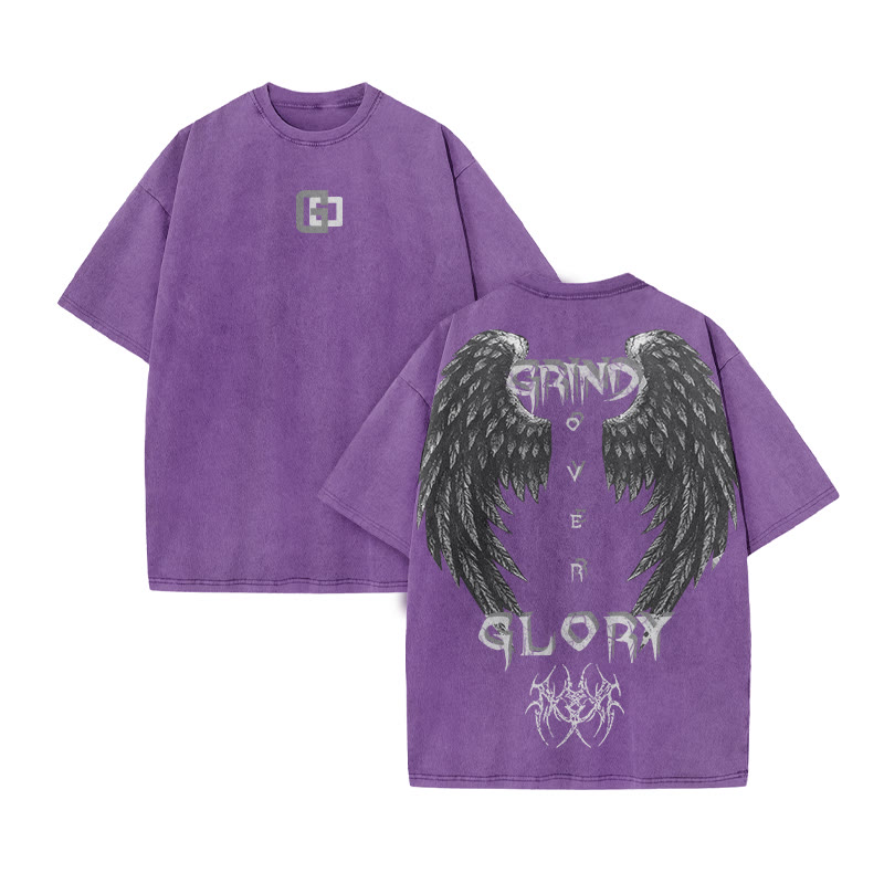 Grind Over Glory Print Acid Washed T-shirt - Purple - US20-22(3XL) - image 10