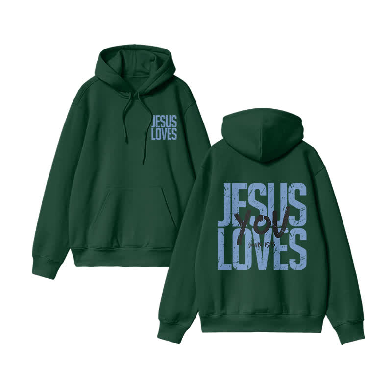 Unisex 100% Cotton Jesus Loves You Print Hoodie - Green - US16-18(2XL) - image 7