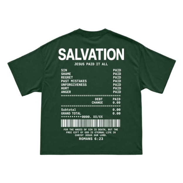 Faith Street Salvation Receipt Print T-Shirt - Green - US16-18(2XL) - image 4