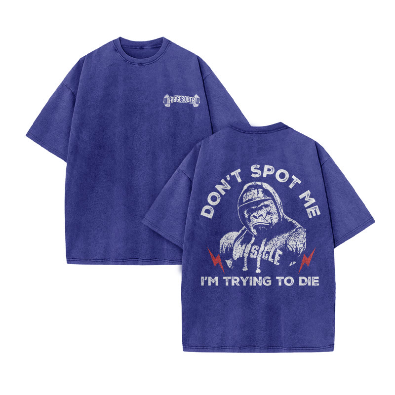 100% Cotton Don't Spot Me Gym Print Acid Washed T-shirt - Blue - US20-22(3XL) - image 9