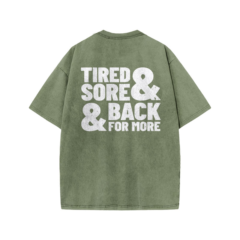 100% Cotton TIRED & SORE Gym Print Acid Washed T-shirt - Army Green - US20-22(3XL) - image 6