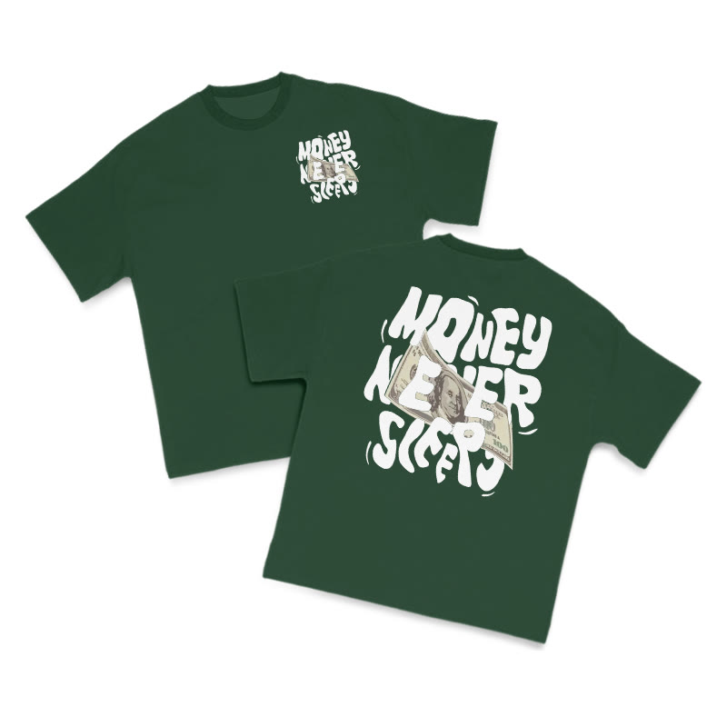 Money Never Sleeps Print T-shirt - Green - US16-18(2XL) - image 10