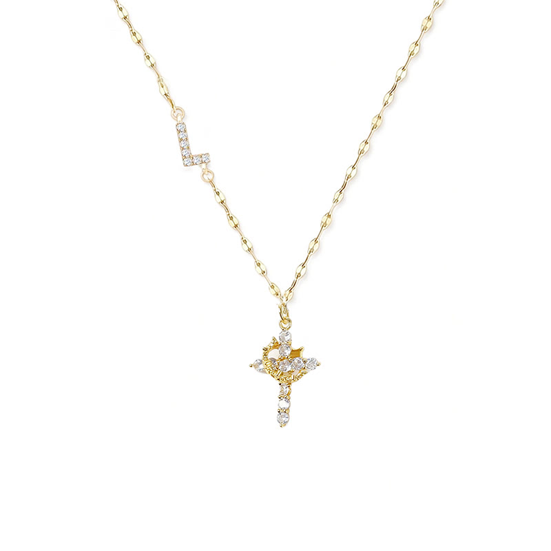 Rhinestone Letter Cross Pendant Necklace - L - one size - image 16