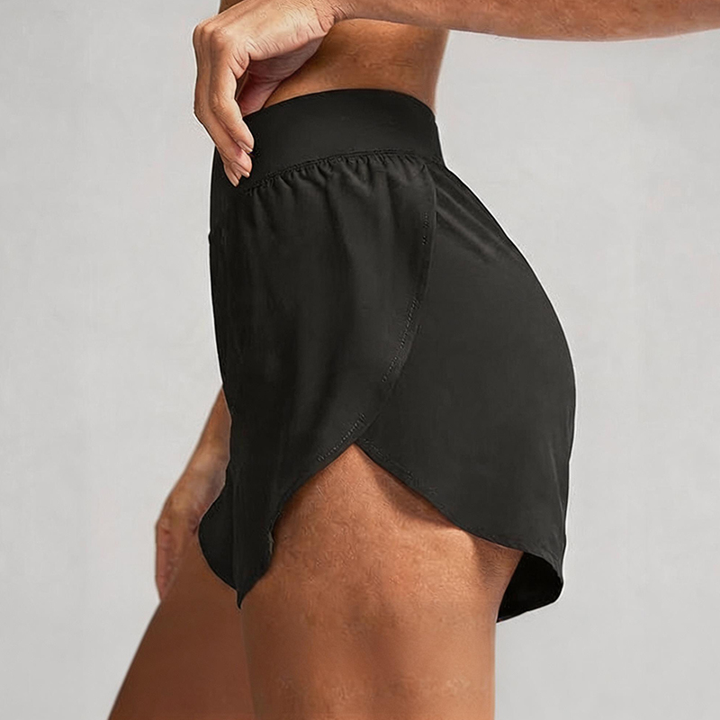 Solid Color Side Slit Quick-drying Yoga Shorts With Built-in Liner - image 3