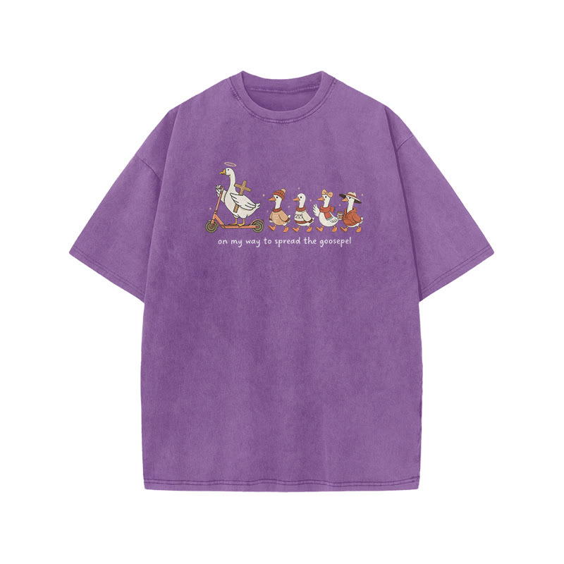Unisex On My Way To Spread The Goosepel Print Acid Washed T-shirt - Purple - US20-22(3XL) - image 7