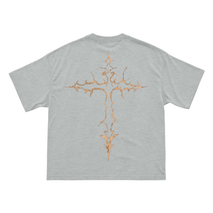 Gothic Thorn Cross Back Graphic T-Shirt - Grey - US16-18(2XL) - image 12