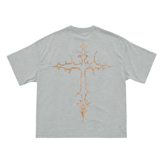 Gothic Thorn Cross Back Graphic T-Shirt - Grey - US16-18(2XL) - image 12