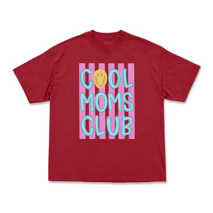 Cream Cool Moms Club Smile Graphic T-Shirt - Red - US16-18(2XL) - image 5