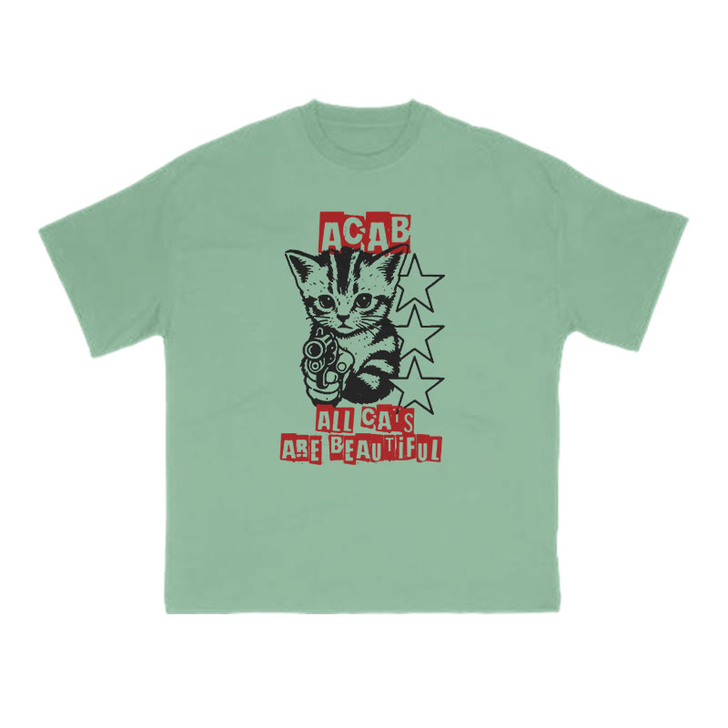 Unisex 100% Cotton All Cats Are Beautiful Print T-shirt - Green - US16-18(2XL) - image 6