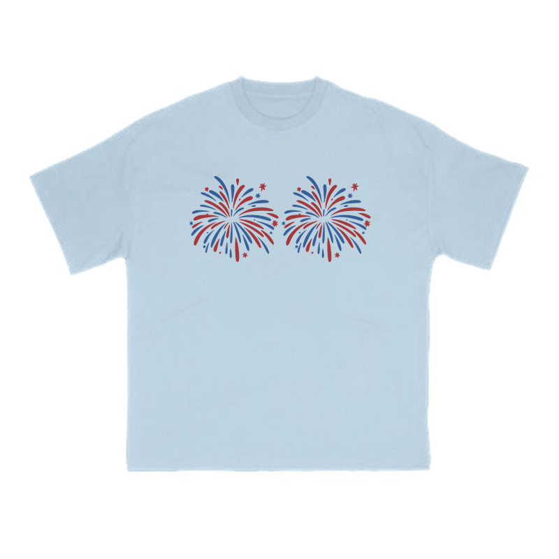 Funny Fireworks Print T-shirt - Light Blue - US16-18(2XL) - image 11