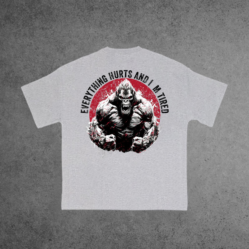 Gym 100% Cotton Everything Hurts And I'm Tired Print T-shirt - Grey - US16-18(2XL) - image 4