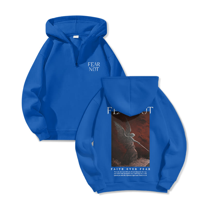 Fear Not Print Half Zip Hoodie - Blue - US32-34(5XL) - image 7