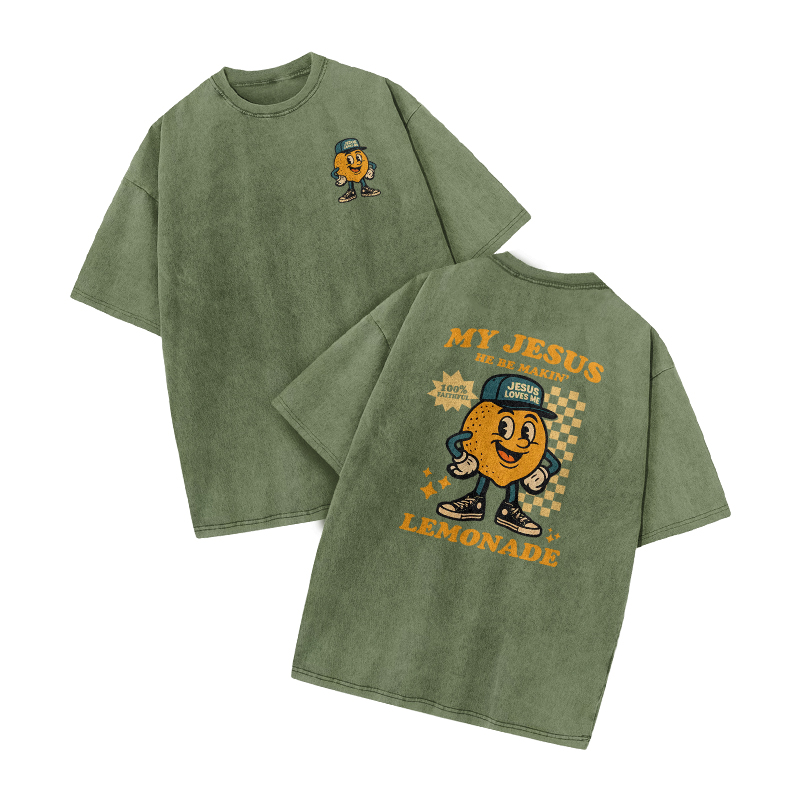 My Jesus He Be Makin' Lemonade Print Acid Washed T-shirt - Army Green - US20-22(3XL) - image 4