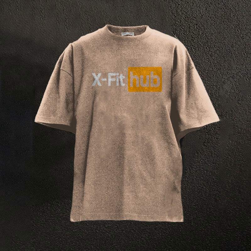 100% Cotton X-fit Hub Printed Washed Gym T-shirt - Coffee - 2XL - image 5