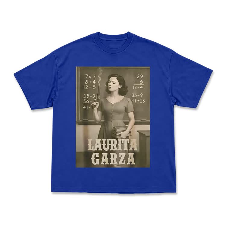 Vintage Laurita Garza Graphic Print T-shirt - Blue - US16-18(2XL) - image 3