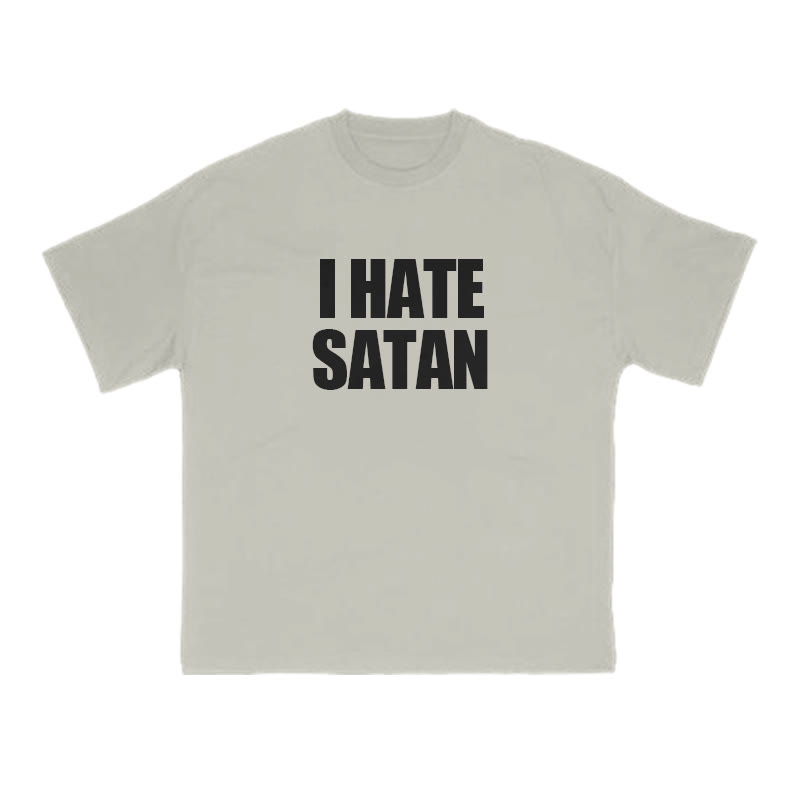 I Hate Satan Print T-shirt - Warm Grey - US16-18(2XL) - image 5