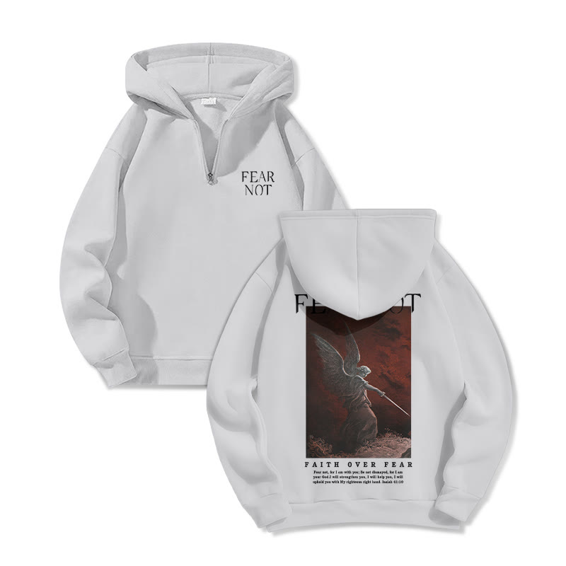 Fear Not Print Half Zip Hoodie - Light Gray - US32-34(5XL) - image 5